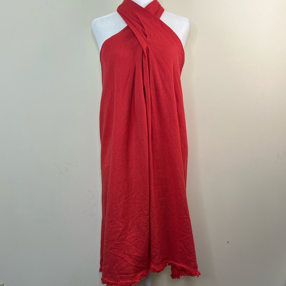 Easel Red Linen Blend Halter Dress